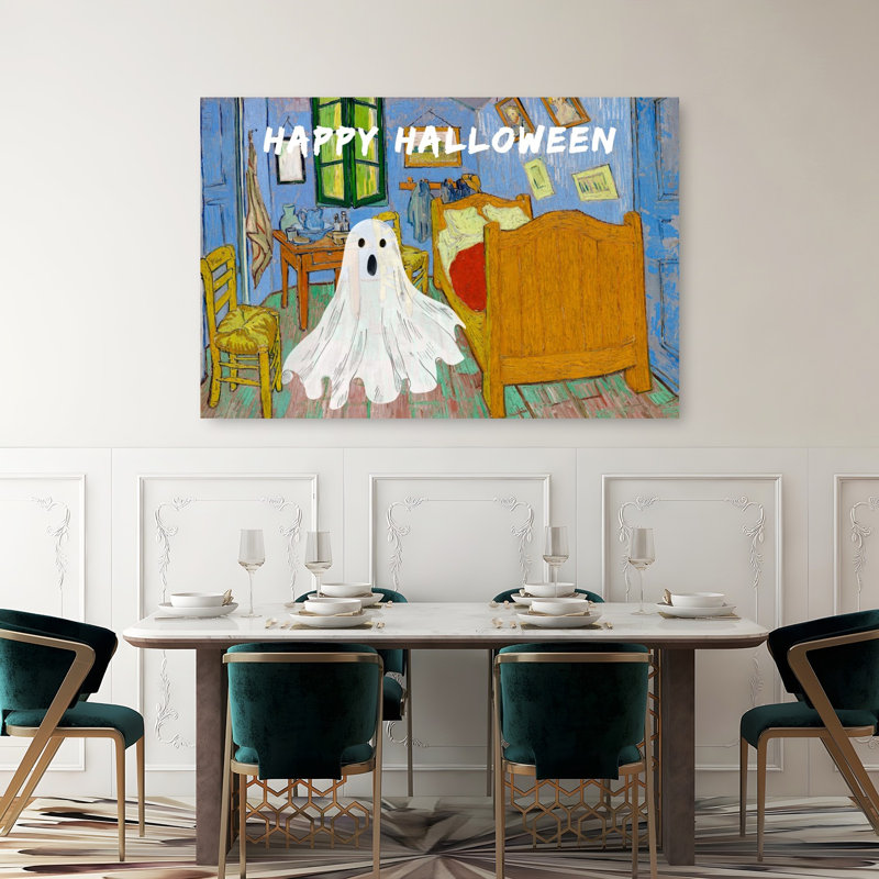 Happy Halloween Ghost Bedroom Playful Abstract Contemporary Architecture Wall Art Print 1 Piece Wrapped Canvas Wall Art