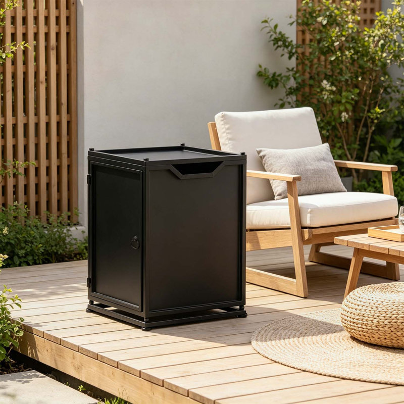 Table d'appoint pour l'extérieur avec support de réservoir en métal, multifonctionnelle et durable pour les espaces modernes