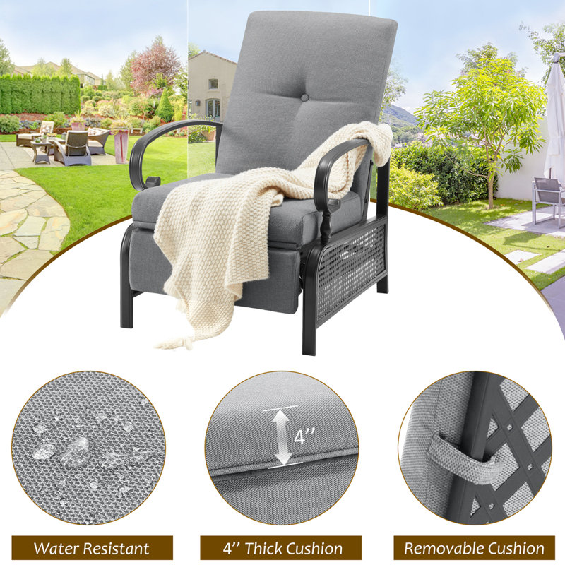 Lausanne Powder Coated Steel Outdoor Lounge Chair, Gray