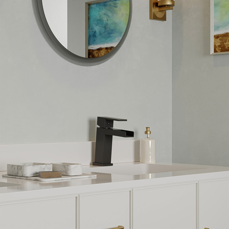 Robinet pour salle de bain à poignée simple avec drain, Noir mat