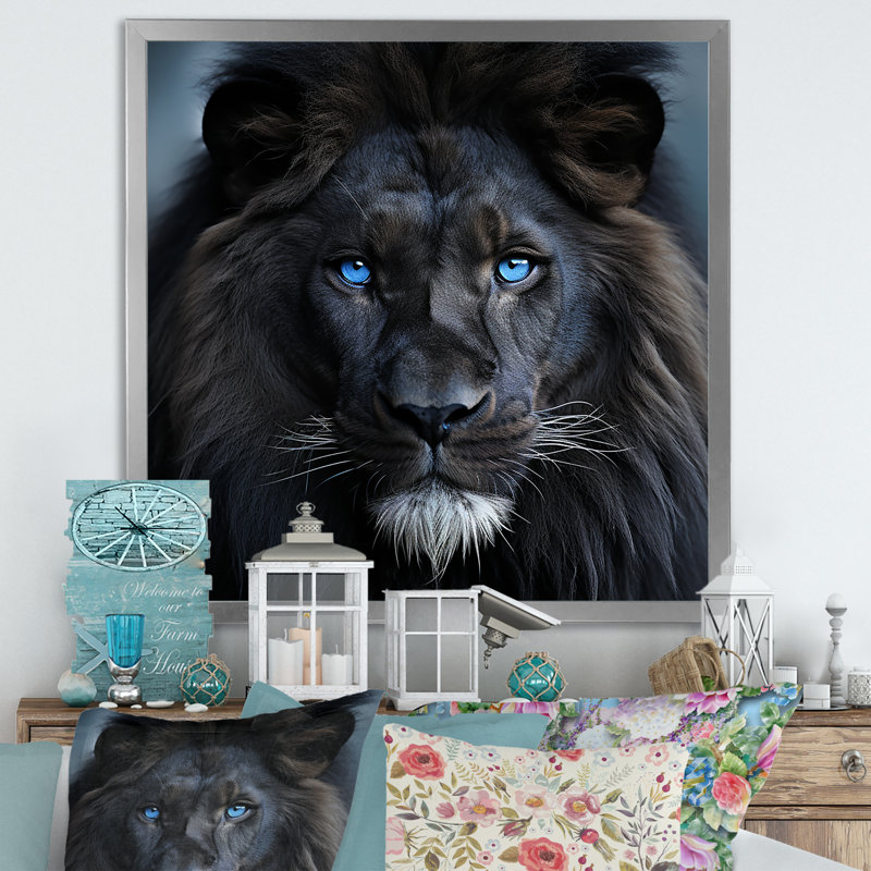 Décoration murale lion de minuit, Cadre photo argenté, H 16 po x l 16 po x P 1 po