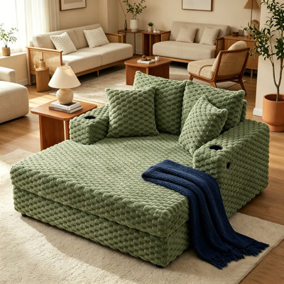Canapé-lit surdimensionné de 60 po avec ports USB et ports Type-C, porte-gobelets, chaise longue rembourrée en velours côtelé avec coussins