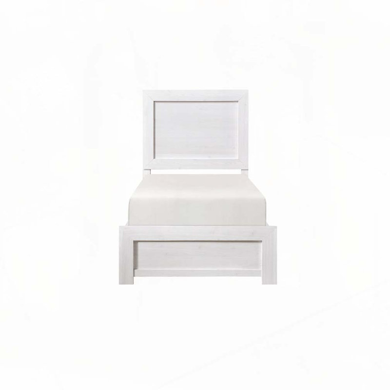 Mobilier de chambre à coucher à panneau en bois avec support à lattes, Lit simple, Blanc