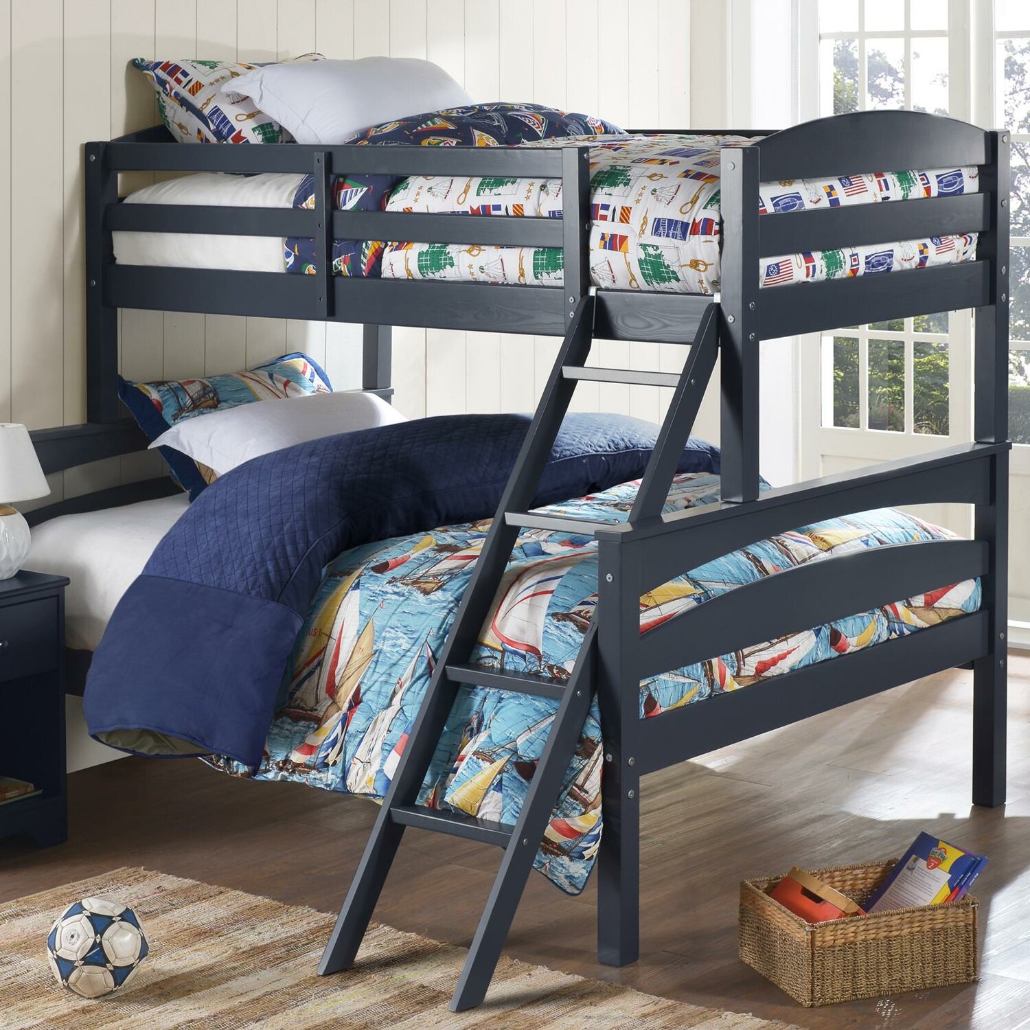 Bunk bed with detachable outlet ladder