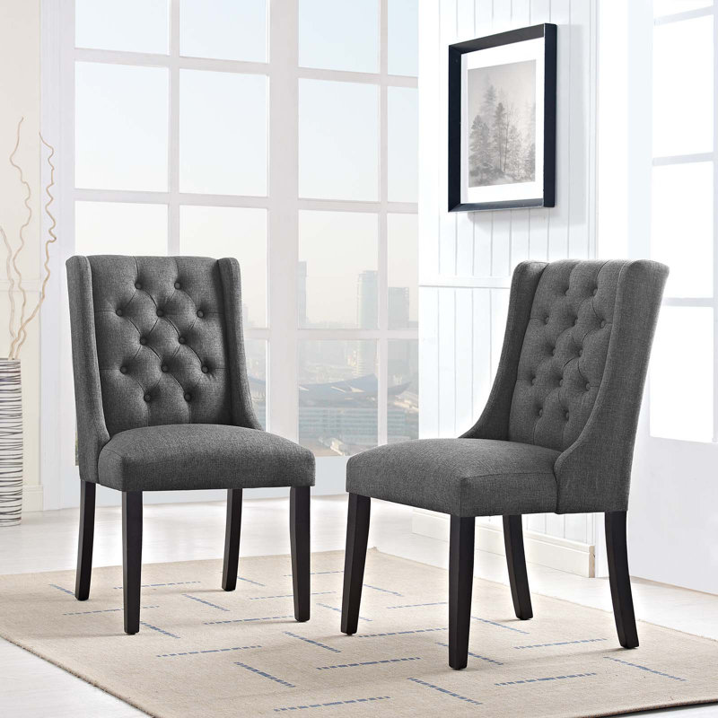 Modway Baronet Button Tufted Fabric Dining Chair, Gray, 2