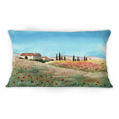 A Tuscany Landscape With Distant Villa - Country Printed Throw Pillow 1