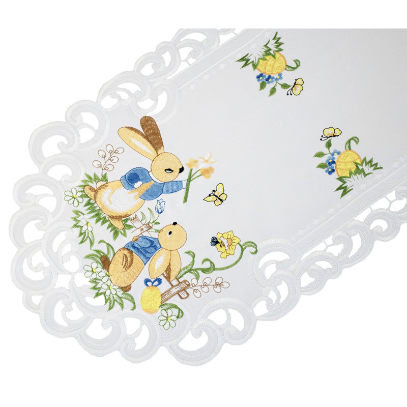 Lillimai Easter Bunny on White Table Runner (15"x53")