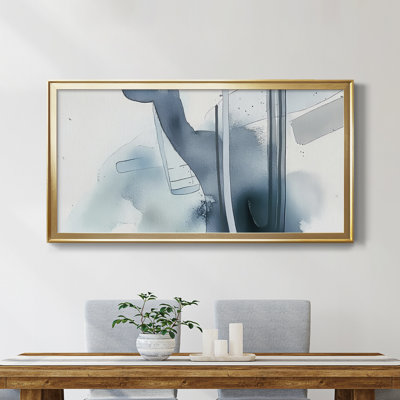 Blue Watercolor Arches And Splashes Abstract Framed Canvas Wall Art - Abstract - Abstract Series DCXCVIII, 20x40 Opening in Gold Frame, 23x43 Outer