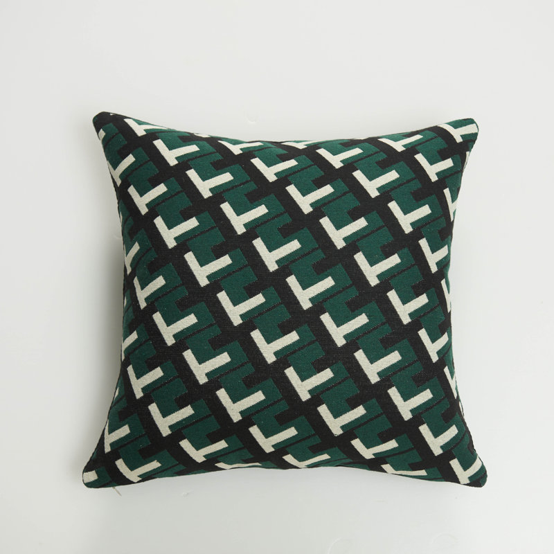 Housse de coussin noir à motif géométrique moderne, Vert / noir
