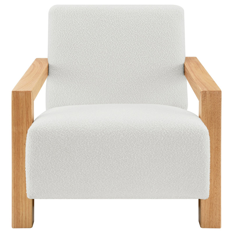 Chaise avec accoudoirs rembourrée Bryant Boucle, Bois naturel, Blanc