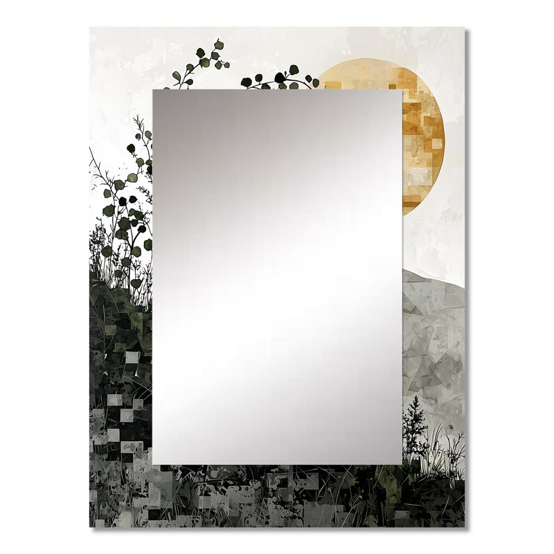 Summer Mosaic Flower On Grey Desert Blossom I - Wreath Mirror, Traditional Decorative Wall Mirror, Printed Metal Art