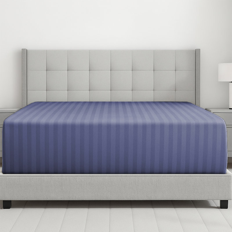 Microfiber Striped Fitted Sheet, Single (3'), Washed Blue