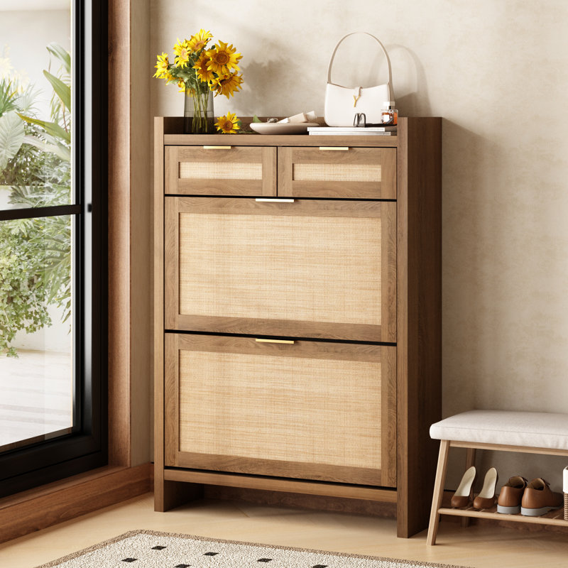 Armoire de rangement pour chaussures 16 paires avec 2 tiroirs de rangement Ciauna, Bois brun