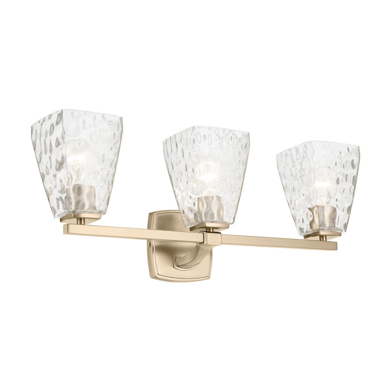 Éclairage pour salle de bain 3 lumières 23,75 po avec verre d'eau, Bronze, Clair