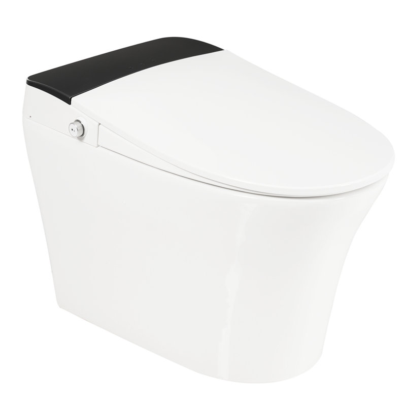 Toilette intelligente à siège chauffant, toilette monobloc, toilette sans réservoir à chasse d'eau automatique sans bidet, avec capteur de pied, veilleuse bleue, commande à bouton, chasse d'eau en cas de panne de courant, couvercle à fermeture en douceur, blanc