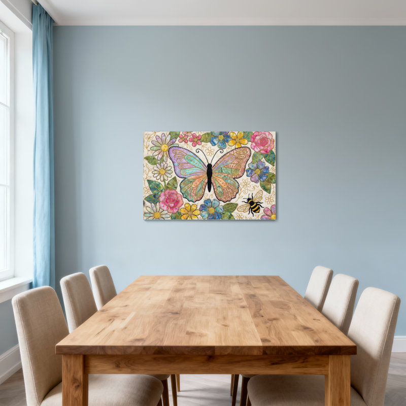 Animaux, papillon, fleurs, abeille, motif de jardin, H 20 po x l 30 po