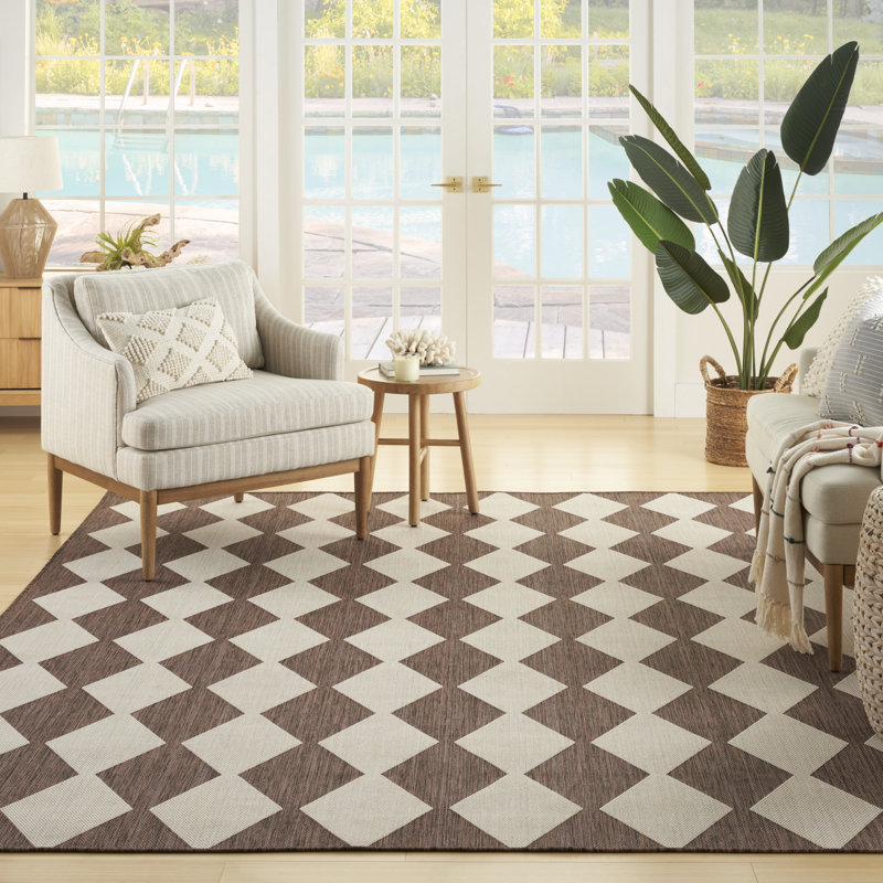 Tapis intérieur / extérieur rectangulaire Positano, Rectangle 7 pi x 10 pi, Brun