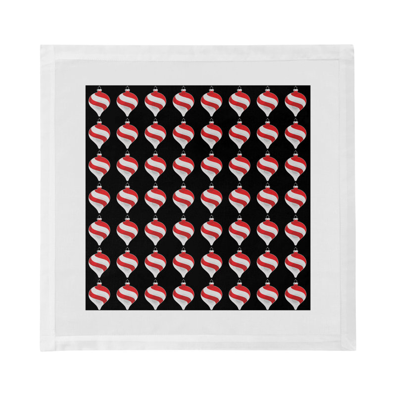 Xmas Ornament Cotton Sateen Dinner Napkins, Black