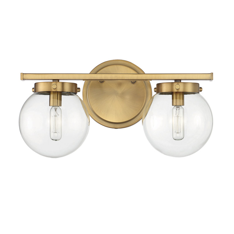 Raelyn 2-Light Dimmable Vanity Light in Natural Brass, Clear, Natural Brass