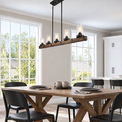 Luminaire suspendu pour îlot de cuisine à 5 lumières de 42,9 po avec accents en bois Smither