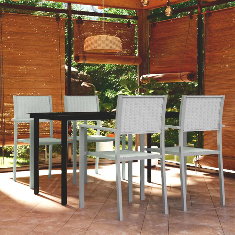 Gyatri 4 - Person Patio Dining Set with Rectangular Table, Light Grey/Silver