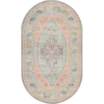 Tapis traditionnel Matthei pêche / vert / bleu