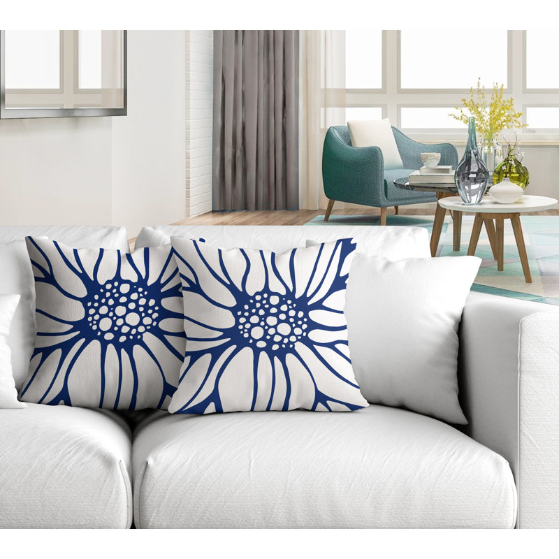 Floral Outdoor Reversible Throw Pillow, 17W" x 17H", Navy Blue