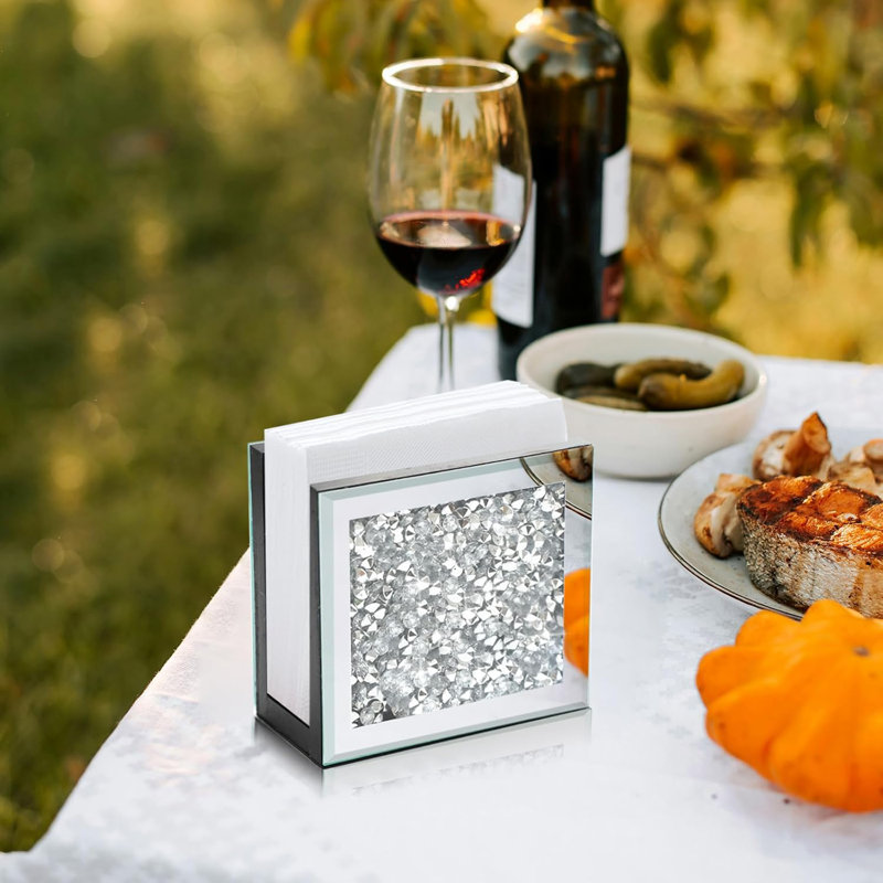 Crystal Crushed Diamond Mirrored Napkin Holder,Mirrored Vertical Holder, Cute Glass Mirror Napkin Holder For Counter Or Table.