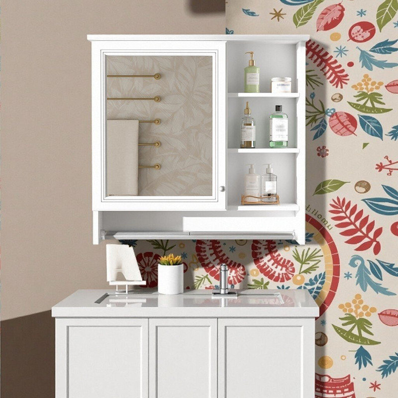 Armoire à pharmacie murale 2 en 1 à miroir avec tablette réglable et charnières à fermeture en douceur, Blanc