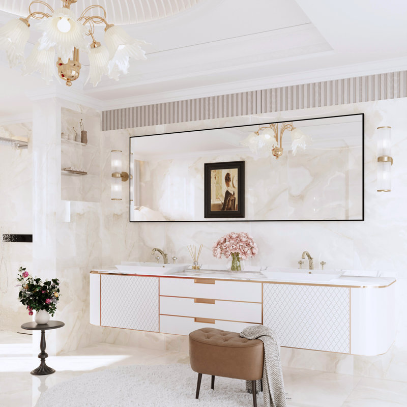 Miroir de salle de bain mural Sartori, Noir, 32 po x 84 po