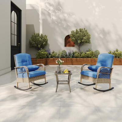 Chaise berçante d'extérieur en osier avec coussins, chaise berçante de patio en rotin avec structure en acier, chaise berçante toutes saisons pour meubles de jardin, de porche et de cour