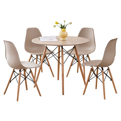 5 Piece Round Dining Table with Chairs Set for 4, 35.5/31.4 Inch Dining Room Table Set