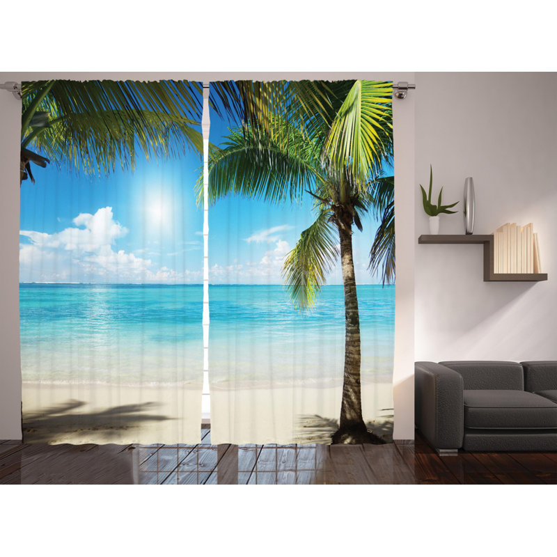 Tropical Beach Semi-Sheer Rod Pocket Curtain Panels, 54" x 84"