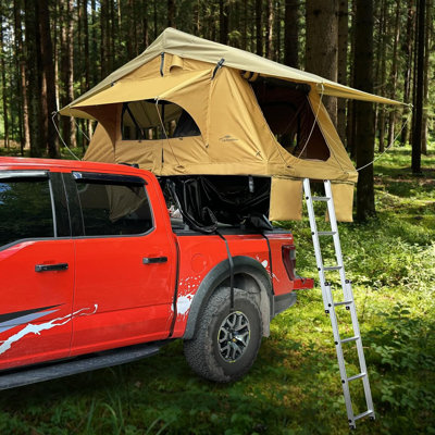 EaseHome Rooftop Tent, 800D High Density Rip-Stop Waterproof with Telescopic Ladder Thick Mattress & LED Strip Light, 2-3 Person Family Camping roof top Tent f