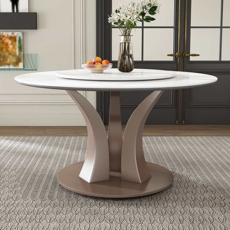 Table de salle à manger ronde avec plateau tournant - Plateau en pierre frittée résistant aux rayures et à la chaleur pour la cuisine et le restaurant (table seulement)
