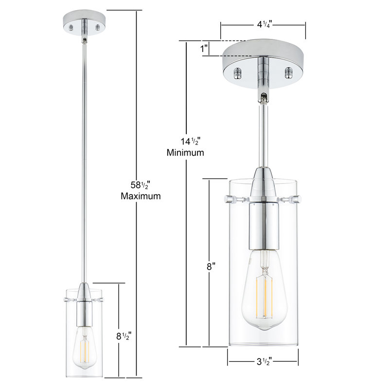 Luminaire suspendu cylindrique à 1 lumière Angelina, Polished Chrome, Small Shade, Clear