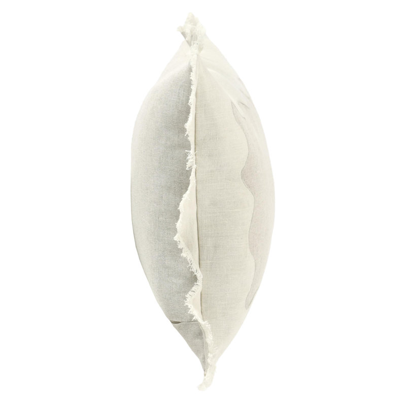 Ivory Linen Blend Rectangular Pillow with Embroidered Applique