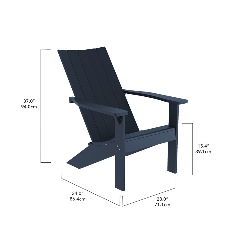 Crystal Harbor Modern Stationary Adirondack Chair – Sleek Recycled HDPE Outdoor Muskoka Chair, Navy
