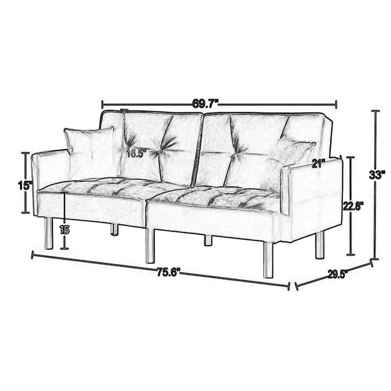 Areya 75.6'' Velvet Square Arm Sofa Bed, Blue