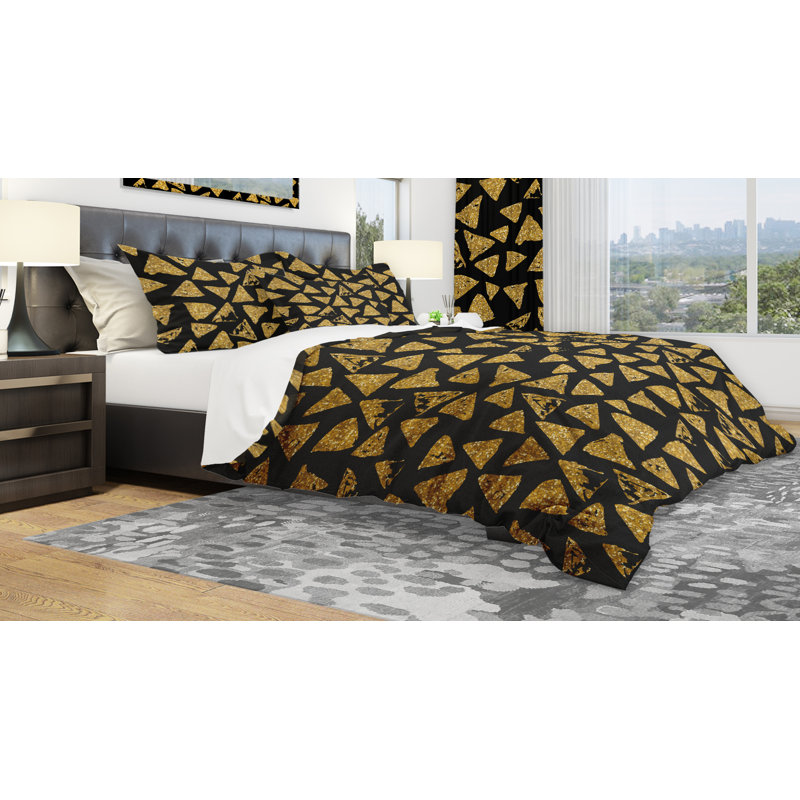 Ensemble de housse couette designart paillettes triangles, Housse de couette très grand + 2 taies décoratives