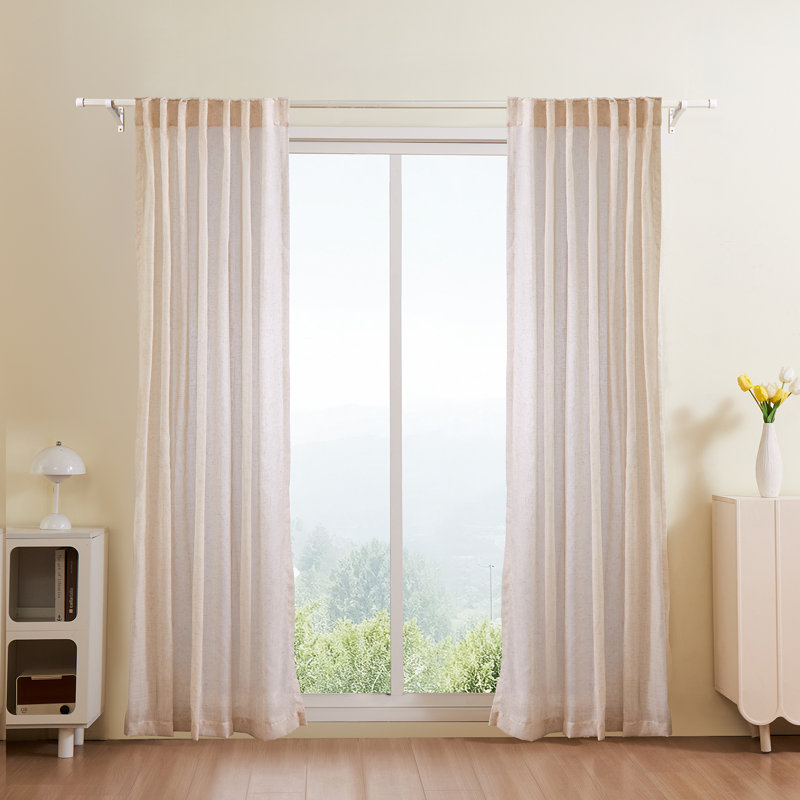 Ensemble de 2 rideaux en lin naturel filtrant la lumière semi-transparente 52 x 84 po