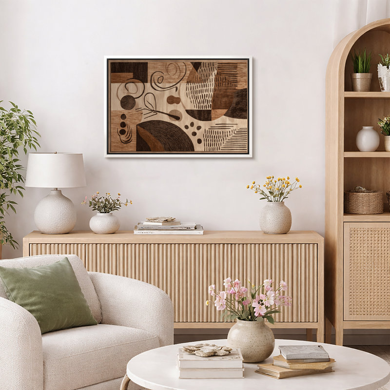 «Neutral Brown», motif géométrique abstrait, images de salon, impression sur toile encadrée, H 24 po x l 36 po x P 1,5 po