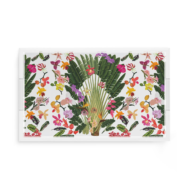 Fantasy Tropical White Acrylic Rectangle Decorative Tray, 17"W x 10.5"D x 2"H