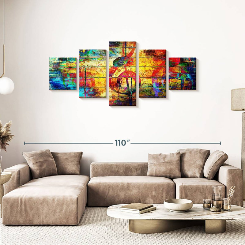 Ensemble de 5 pièces colorées avec collage sur toile, H 80 po x l 36 po x P 1,25 po