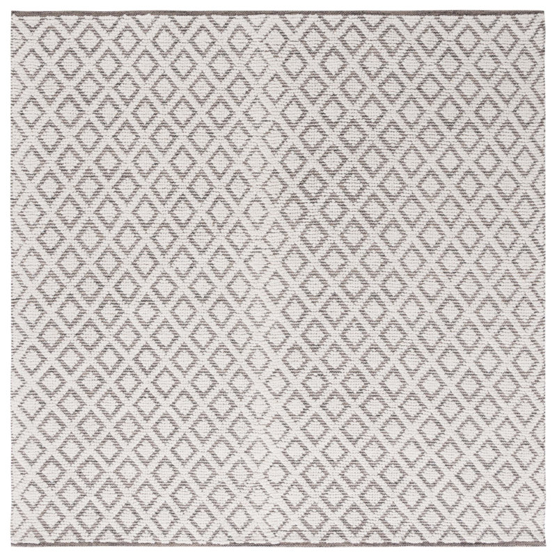 Tapis géométrique en laine tissé à la main ivoire / brun, Carré 6 pi