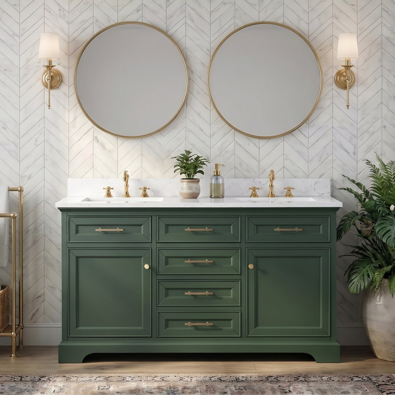 Thompson 60" W Double Vanity, Evergreen/Brushed Gold