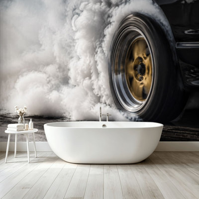 Peel and Stick Wallpaper Wall Mural Drag racing car burn tire start line Wall Art Self Adhesive and Removable