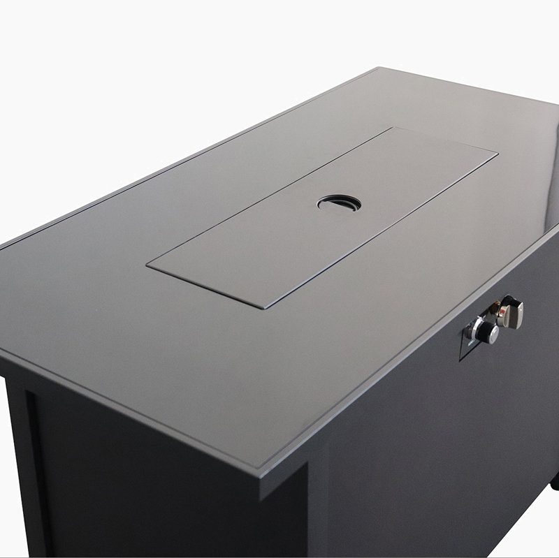 43" Smoked Glass Metal Rectangle Fire Pit, Black