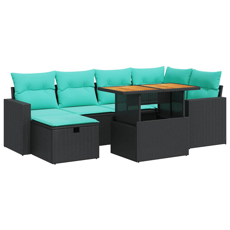  Ensemble de canapé de patio 7 pièces avec coussins en rotin polyacacia