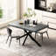 Table extensible grise à plateau rectangulaire avec plaque en relief noire, pied en fer et métal, boîte de rangement, capacité de charge de 165 lb, 6 sièges en relief, métal et rangement, charge,